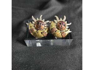 Vintage Taxco Sterling Silver Sun Moon Face Earrings Mixed Metal 925 Copper